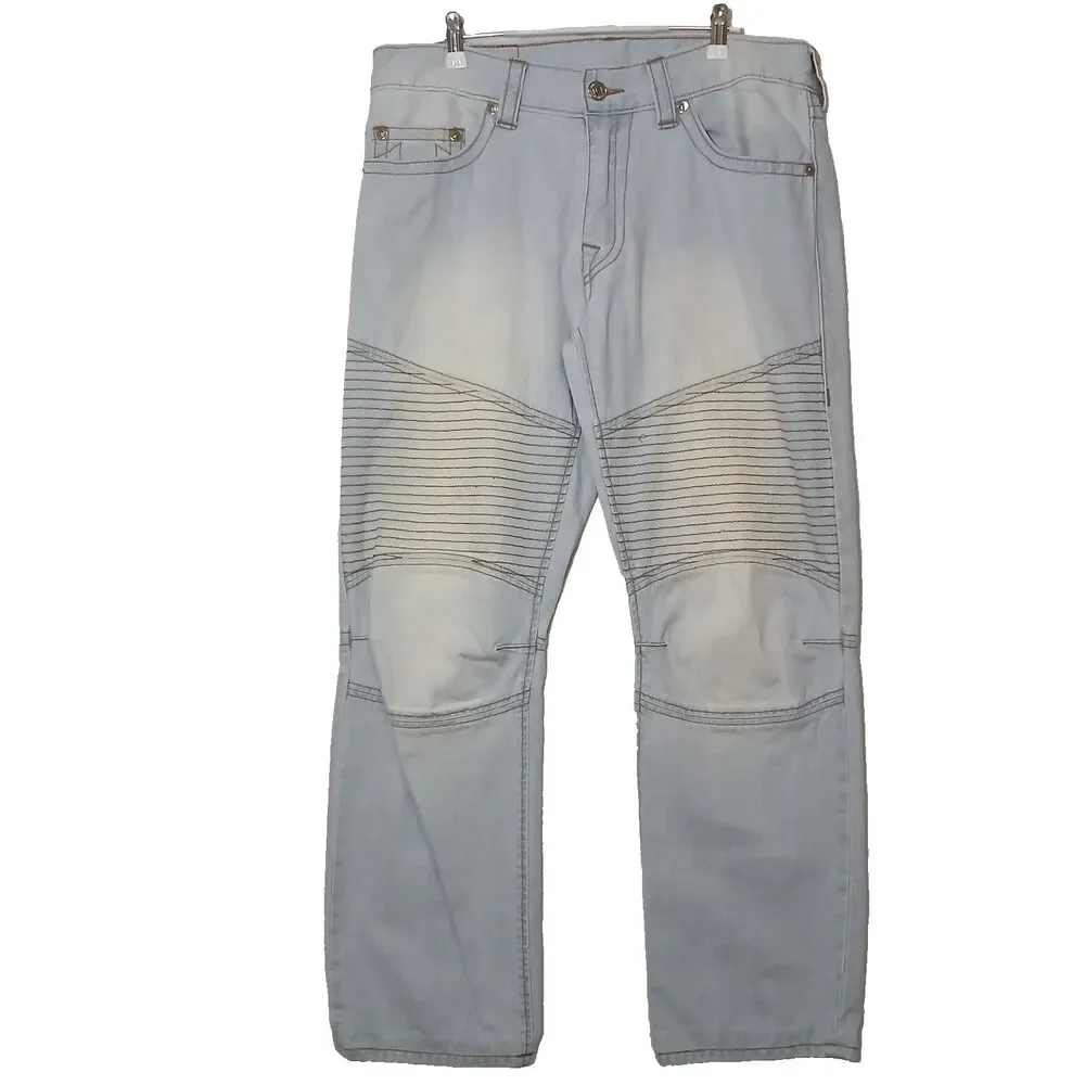 True Religion Jeans Mens 36 Rocco Moto Straight Light Blue $239 Denim Pants 1069